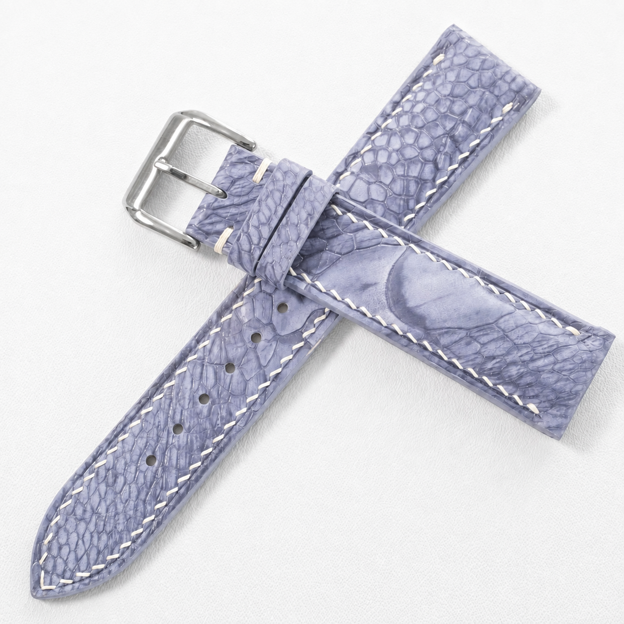 Periwinkle Blue Ostrich Leg Leather Watch Strap - Photo 2