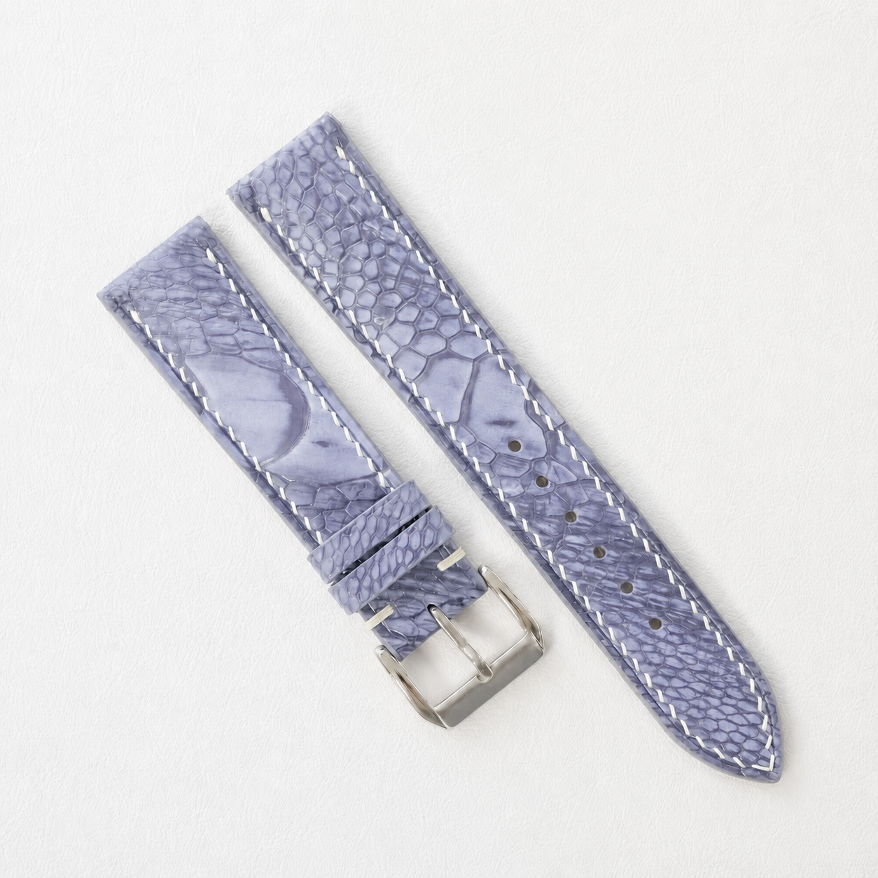 Periwinkle Blue Ostrich Leg Leather Watch Strap - Photo 6