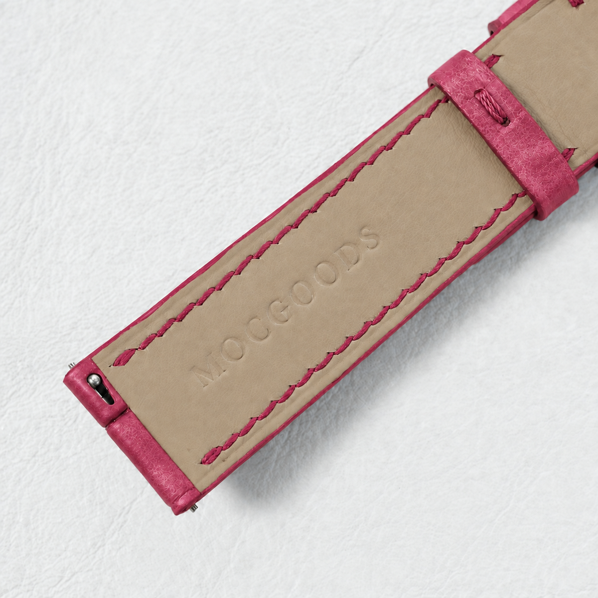 Pink Pueblo Leather Watch Strap - padded leather lining with MocGoods emboss