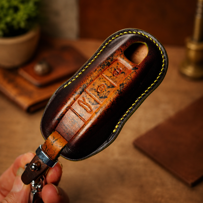 Porsche Cayenne Panamera Macan patina leather key fob cover