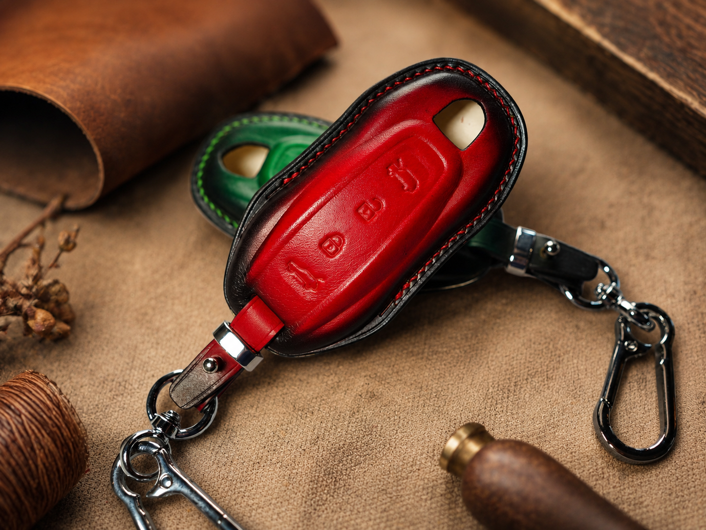 Porsche Macan EV red leather key fob cover