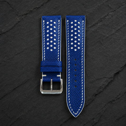 Racing Rally Blue and White Epsom Leather Watch Strap