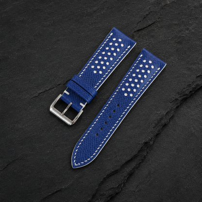 Racing Rally Blue and White Epsom Leather Watch Strap