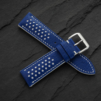 Racing Rally Blue and White Epsom Leather Watch Strap