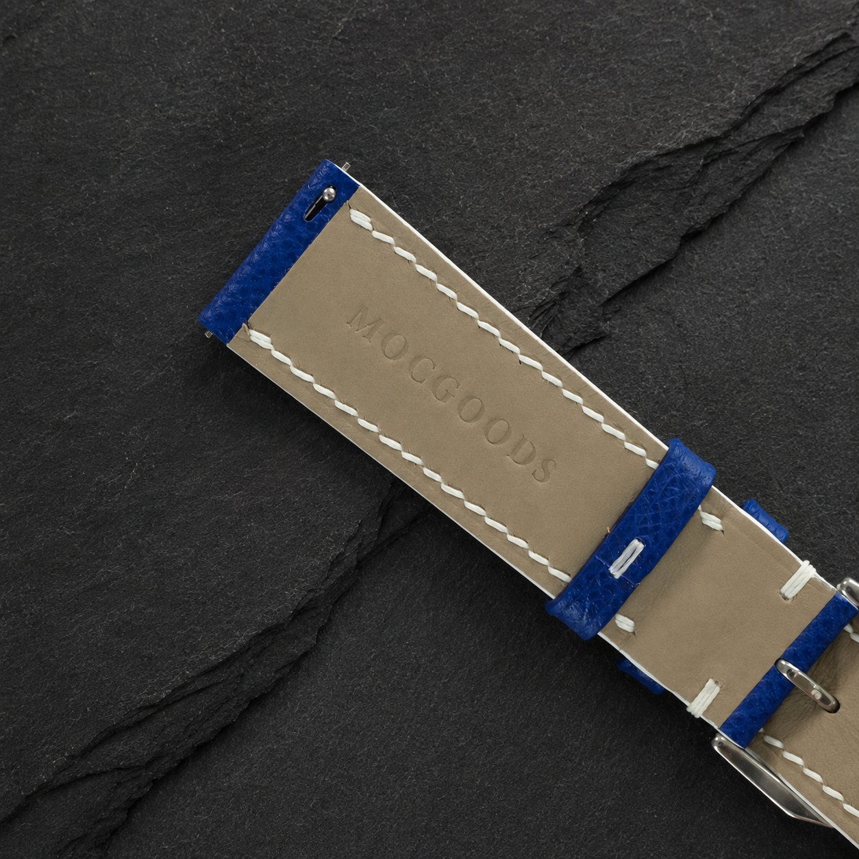 Racing Rally Blue and White Epsom Leather Watch Strap