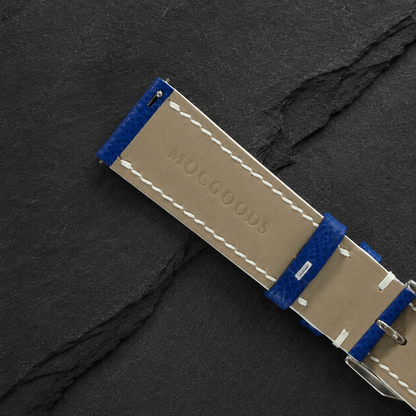 Racing Rally Blue and White Epsom Leather Watch Strap