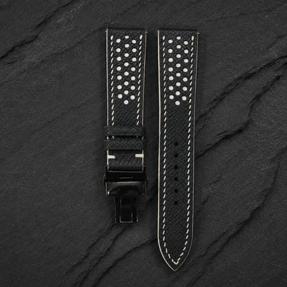 Racing Small Holes Black and White Epsom Leather Watch Strap