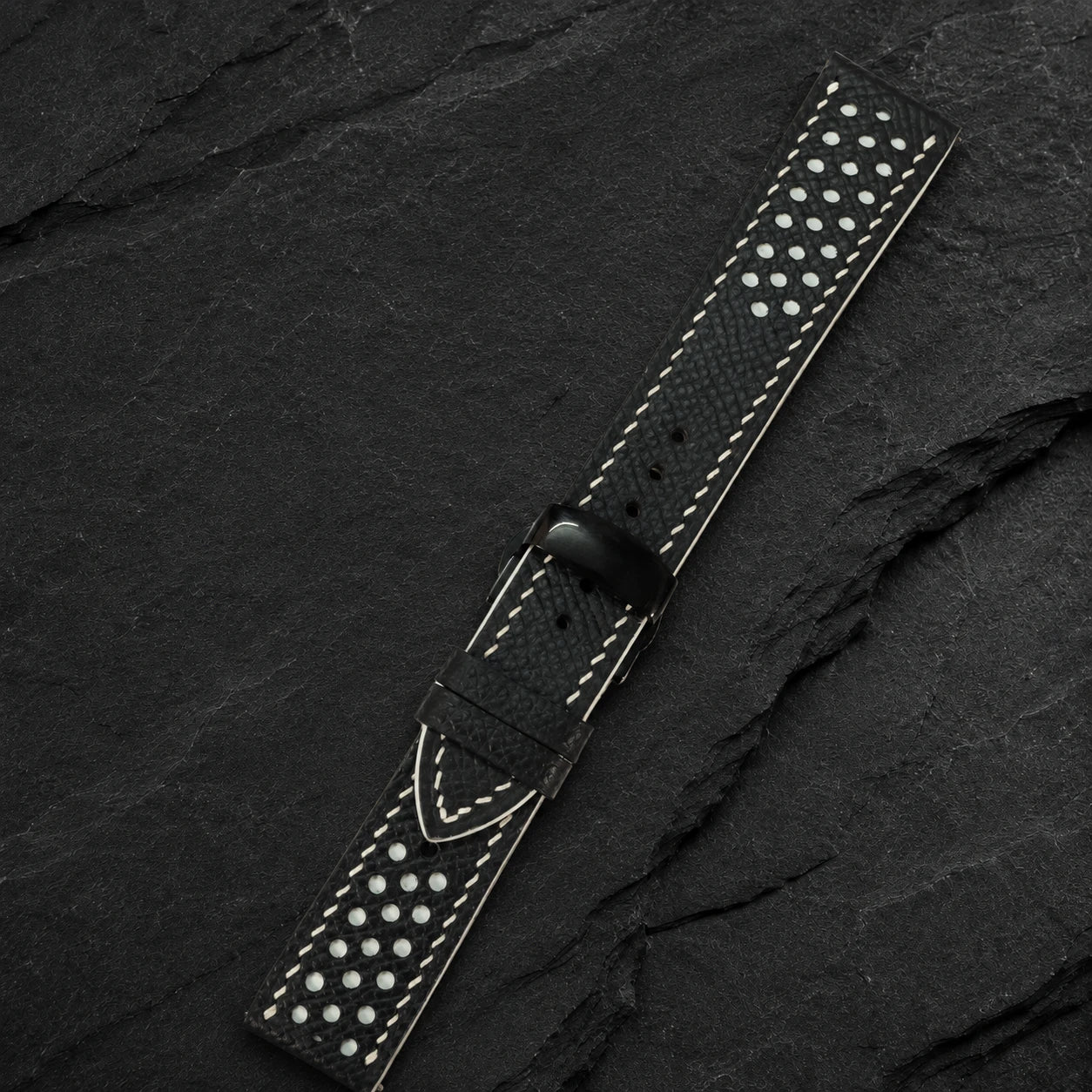 Racing Small Holes Black and White Epsom Leather Watch Strap