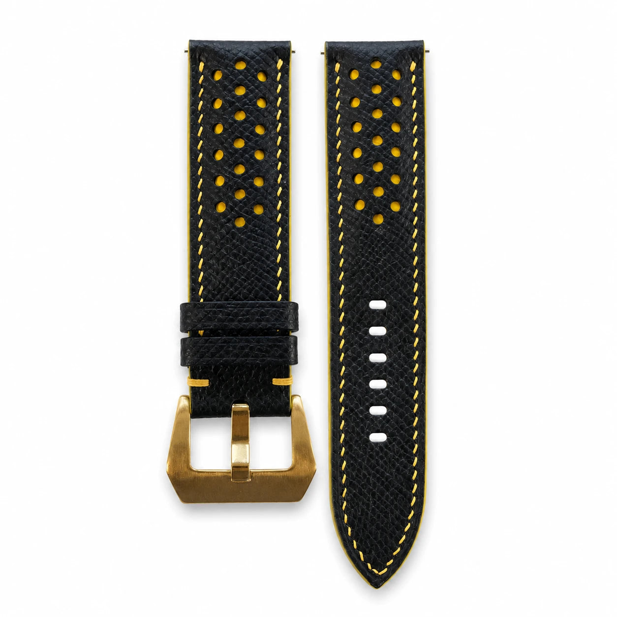 Racing Small Holes Black and Yellow Epsom Leather Watch Strap