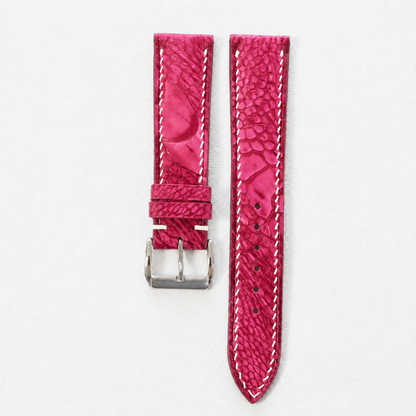 Raspberry Red Ostrich Leg Leather Watch Strap - Photo 1