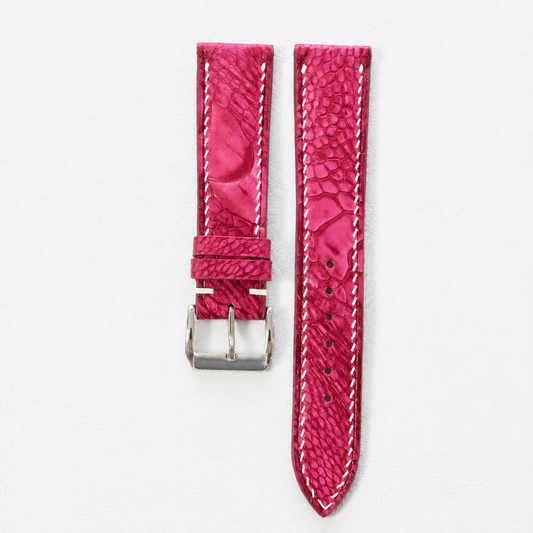 Raspberry Red Ostrich Leg Leather Watch Strap - Photo 1