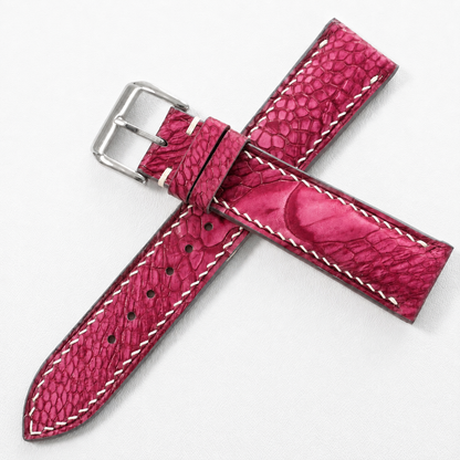 Raspberry Red Ostrich Leg Leather Watch Strap - Photo 2