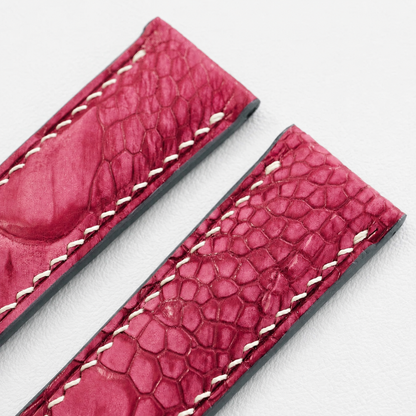Raspberry Red Ostrich Leg Leather Watch Strap - Photo 3