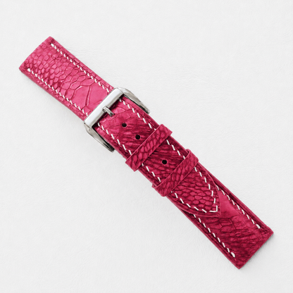 Raspberry Red Ostrich Leg Leather Watch Strap - Photo 4