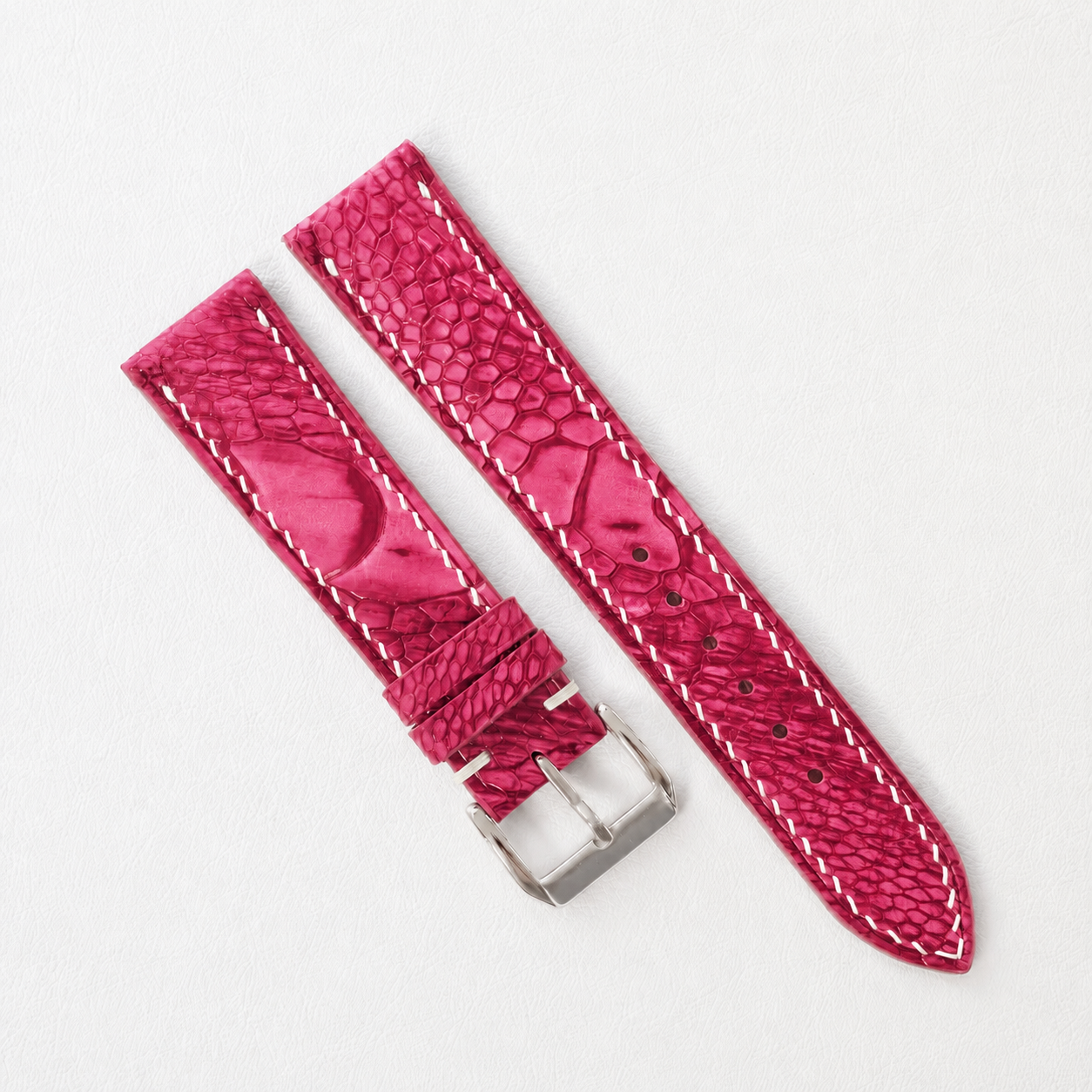 Raspberry Red Ostrich Leg Leather Watch Strap - Photo 6