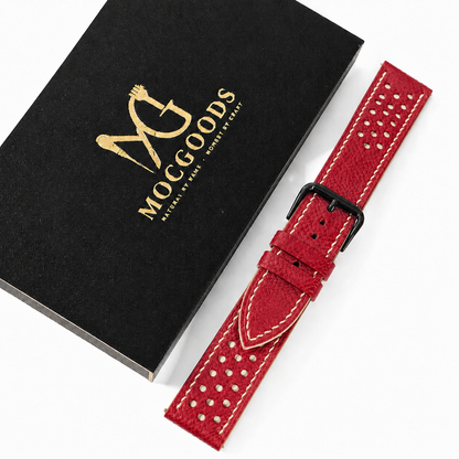 Red and Cream Racing Small Holes Rally Epsom Leather Watch Strap
