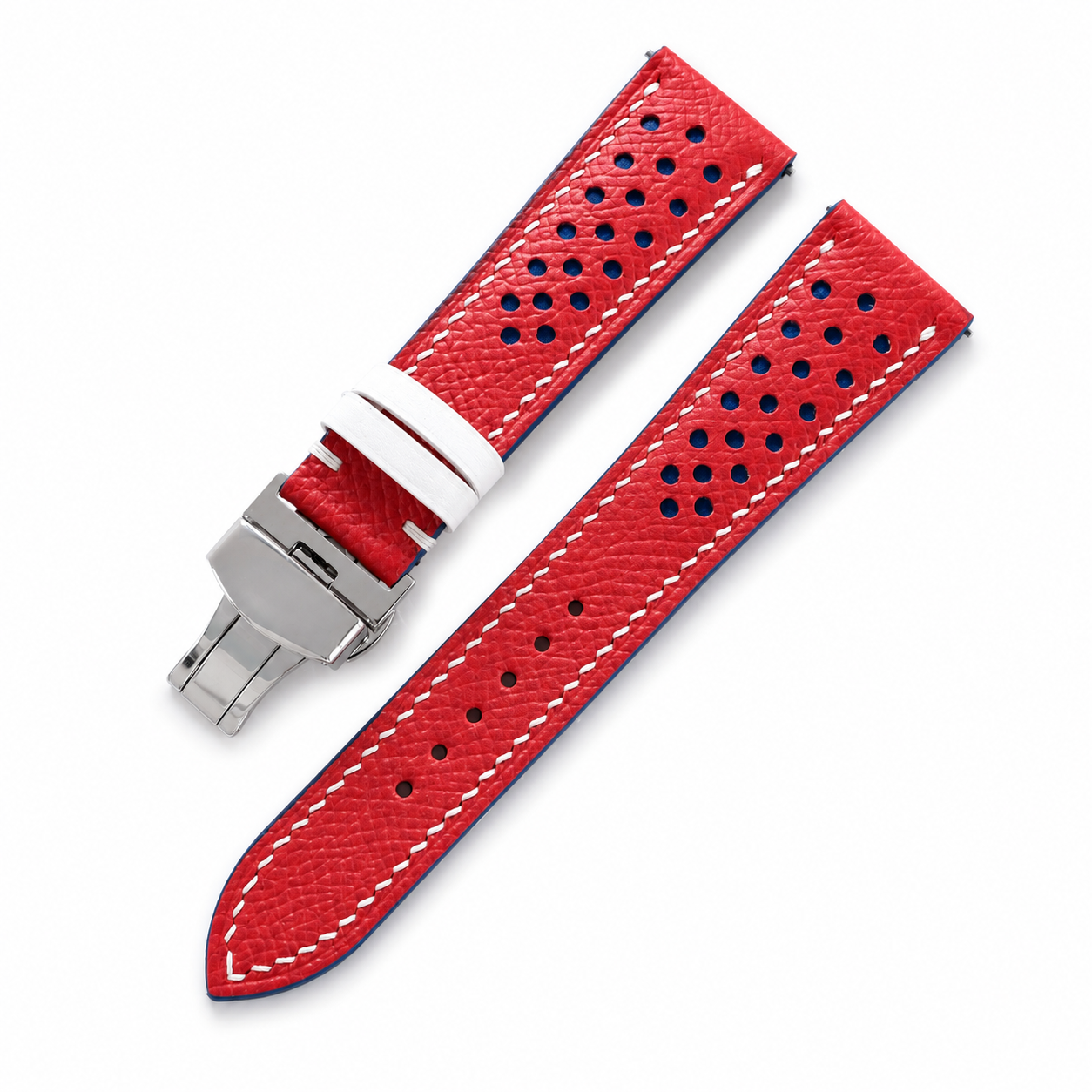 Red and Blue Racing Epsom Leather Watch Strap