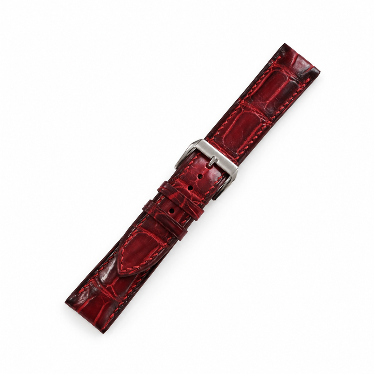 Red Bordeaux Patina Alligator strap assembled diagonal view