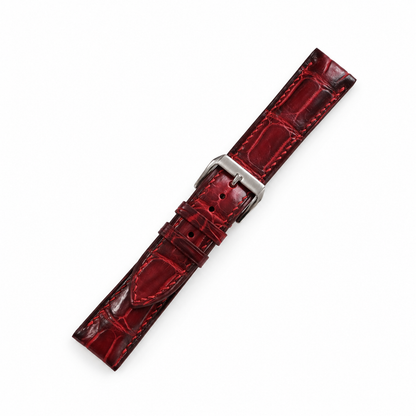 Red Bordeaux Patina Alligator strap assembled diagonal view