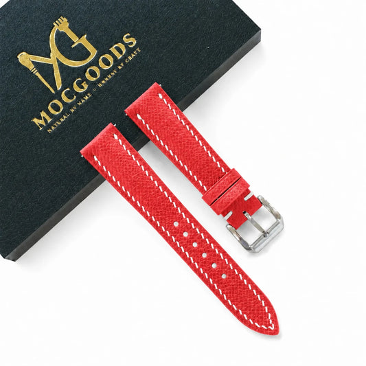 Red Epsom leather watch strap - front