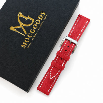 Red Epsom leather watch strap - detail