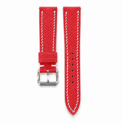 Red Epsom leather watch strap on wrist