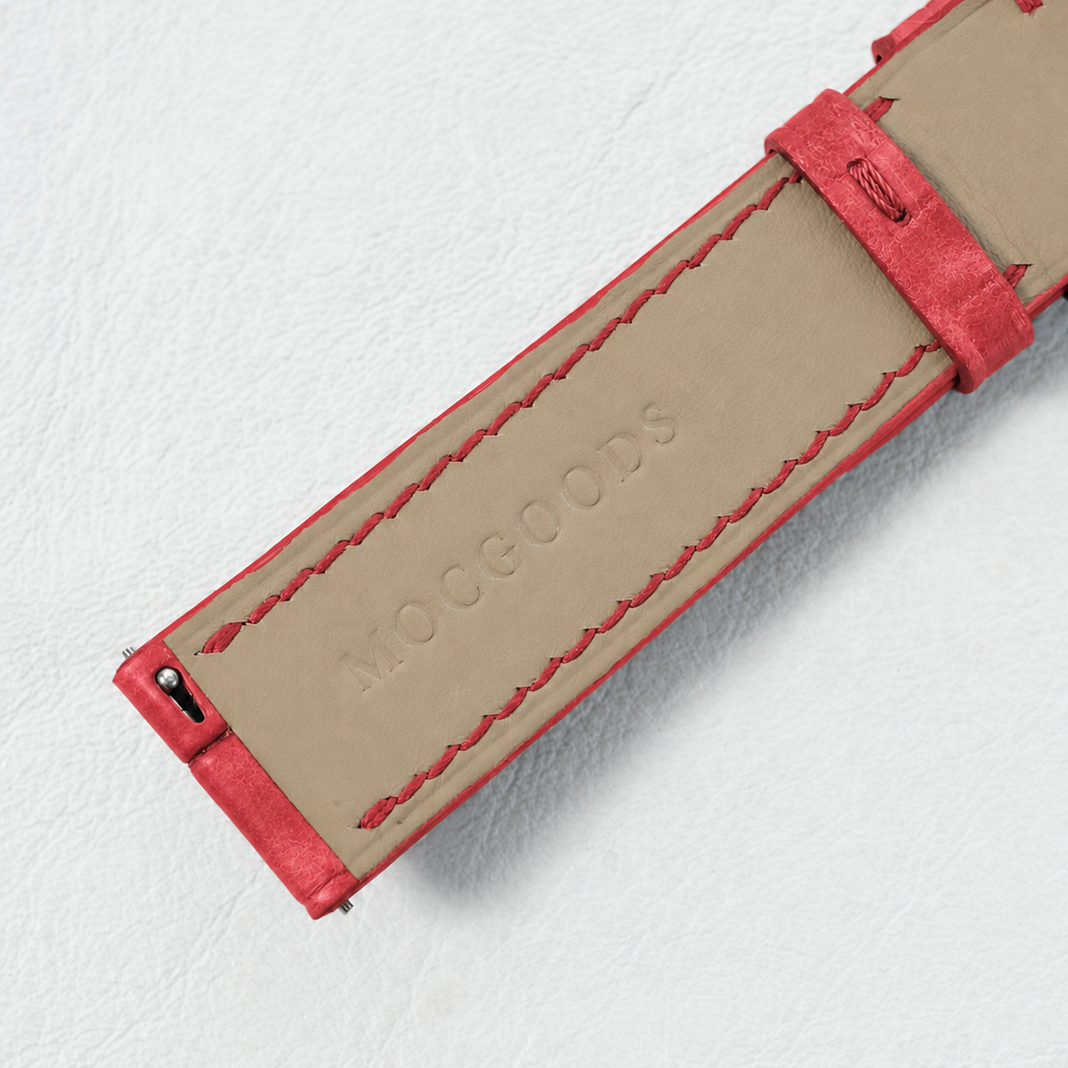 Red Pueblo Leather Watch Strap - padded leather lining with MocGoods emboss