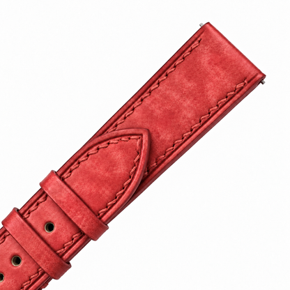 Red Pueblo Leather Watch Strap - macro of the matte Pueblo leather texture