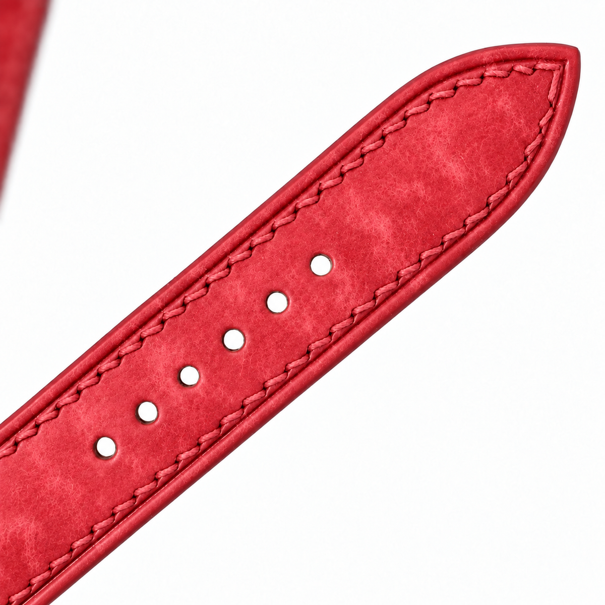 Red Pueblo Leather Watch Strap - tapered tip and adjustment holes detail