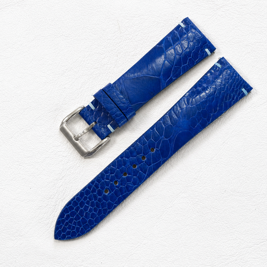 Royal Blue Ostrich Leg Leather Watch Strap - Photo 1