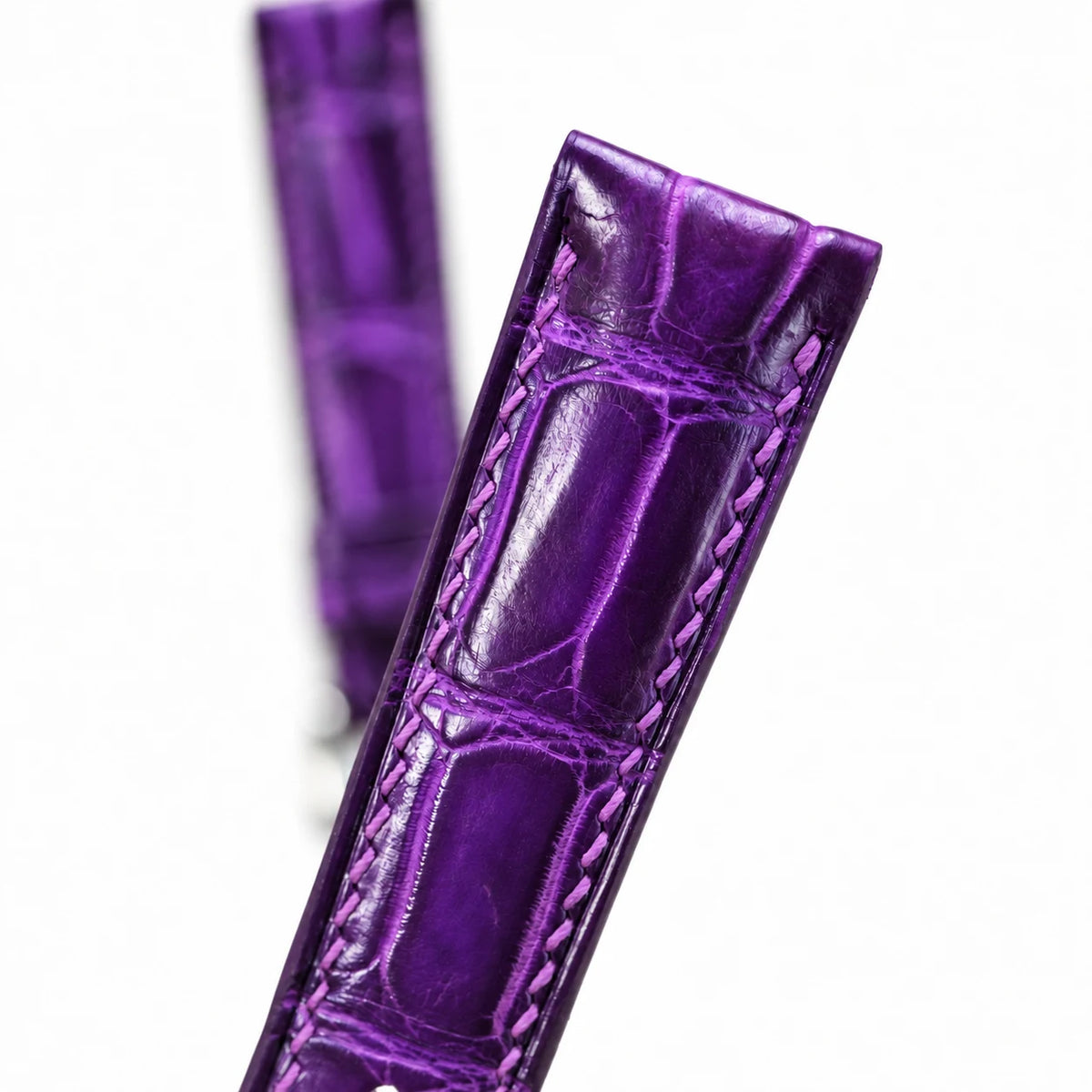 Patina Royal Purple Alligator Leather Watch Strap - full strap royal purple patina scales