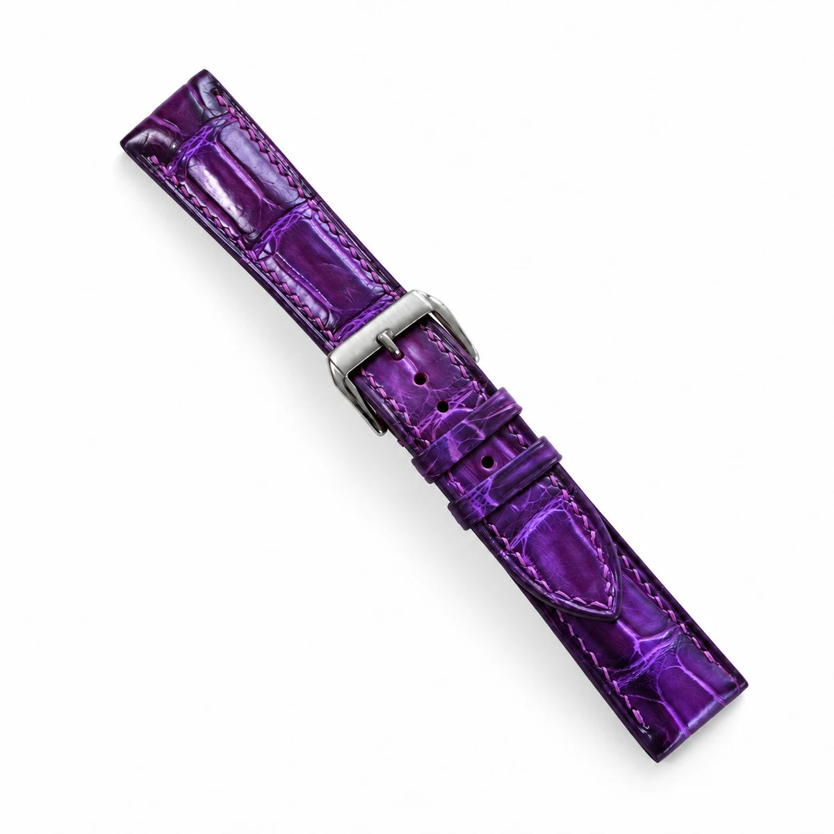 Patina Royal Purple Alligator Leather Watch Strap - alligator scale detail royal purple