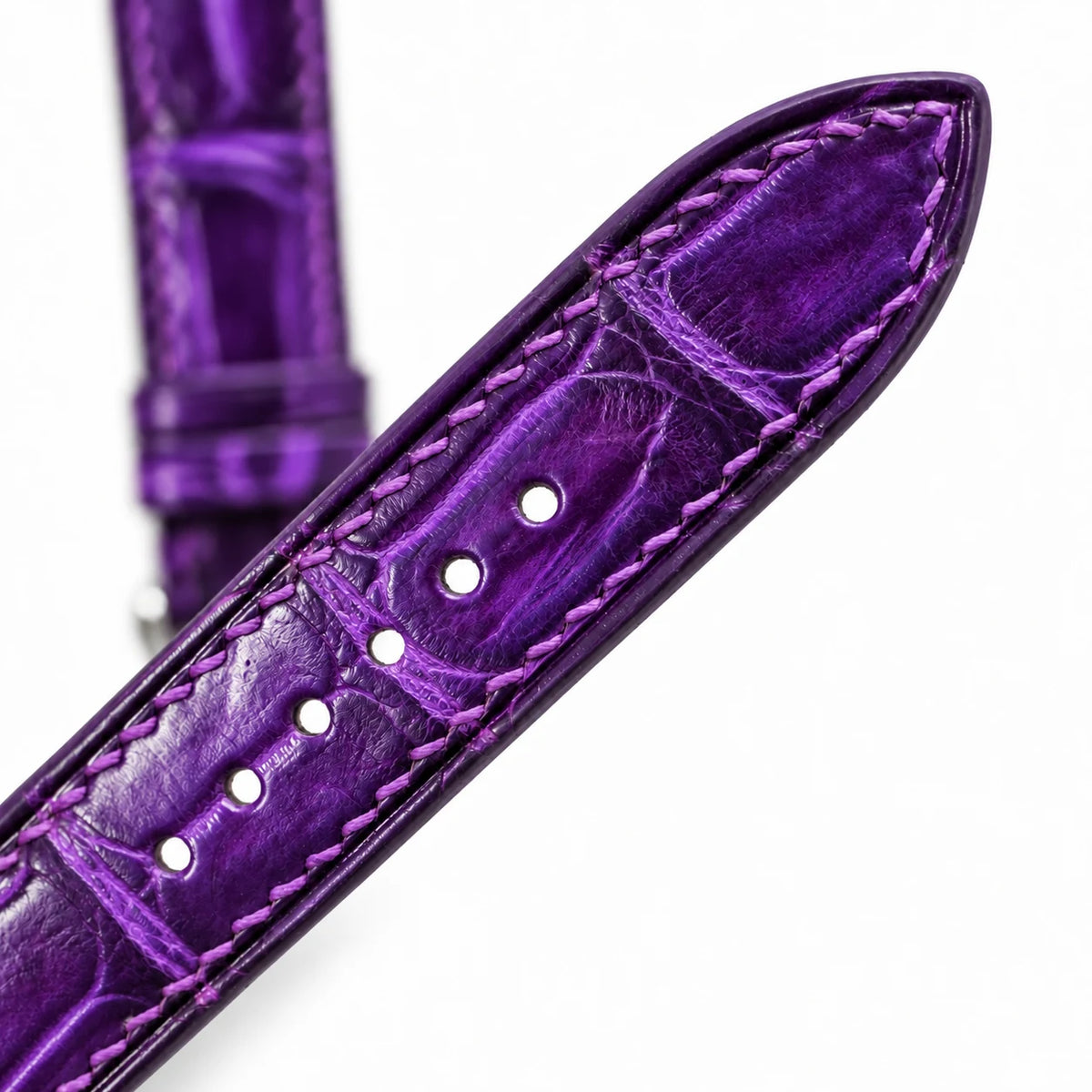 Patina Royal Purple Alligator Leather Watch Strap - side profile royal purple shading