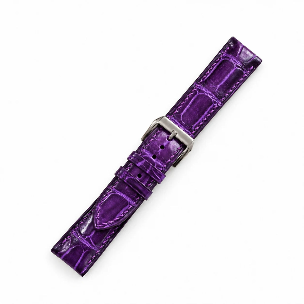Patina Royal Purple Alligator Leather Watch Strap - royal purple glossy finish close-up