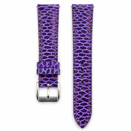 Patina Royal Purple Beaver Tail leather watch strap - two-piece front
