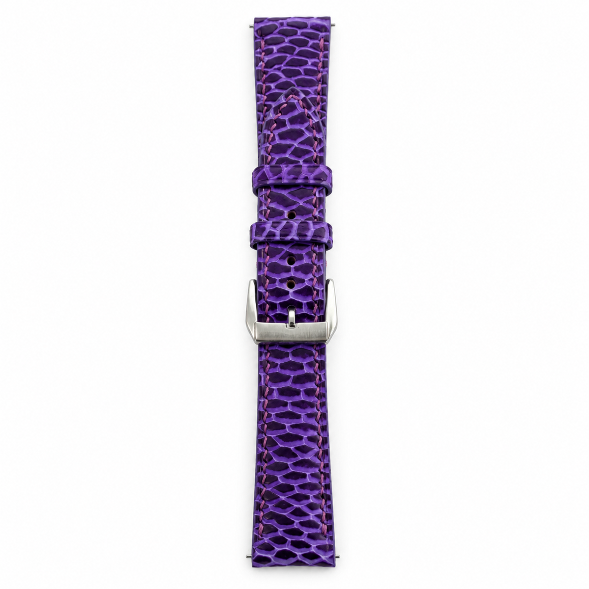 Patina Royal Purple Beaver Tail watch strap - cross-hatched scaled grain detail
