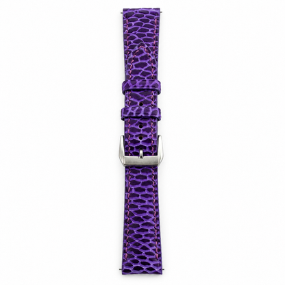 Patina Royal Purple Beaver Tail watch strap - cross-hatched scaled grain detail