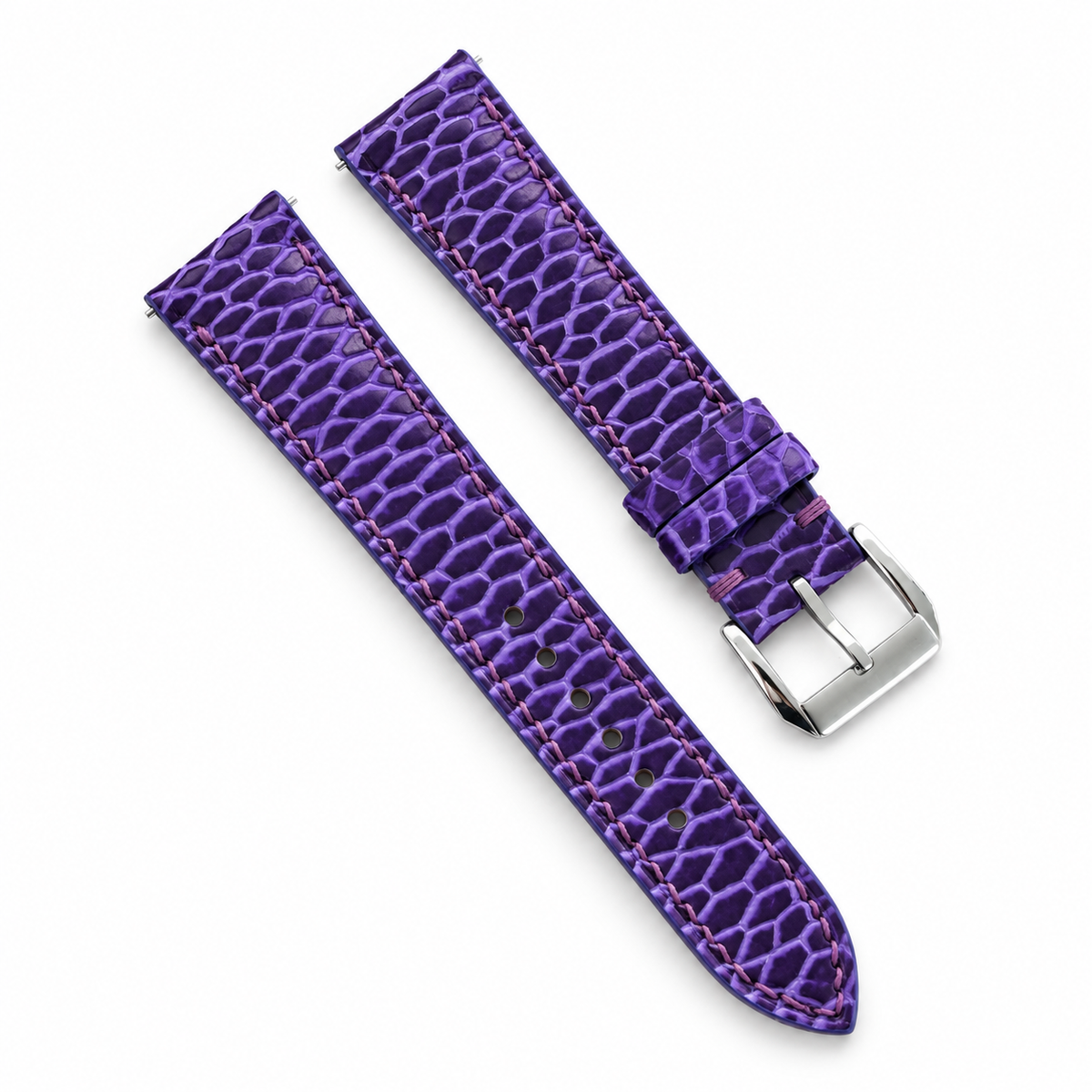 Patina Royal Purple Beaver Tail watch strap - full assembled view