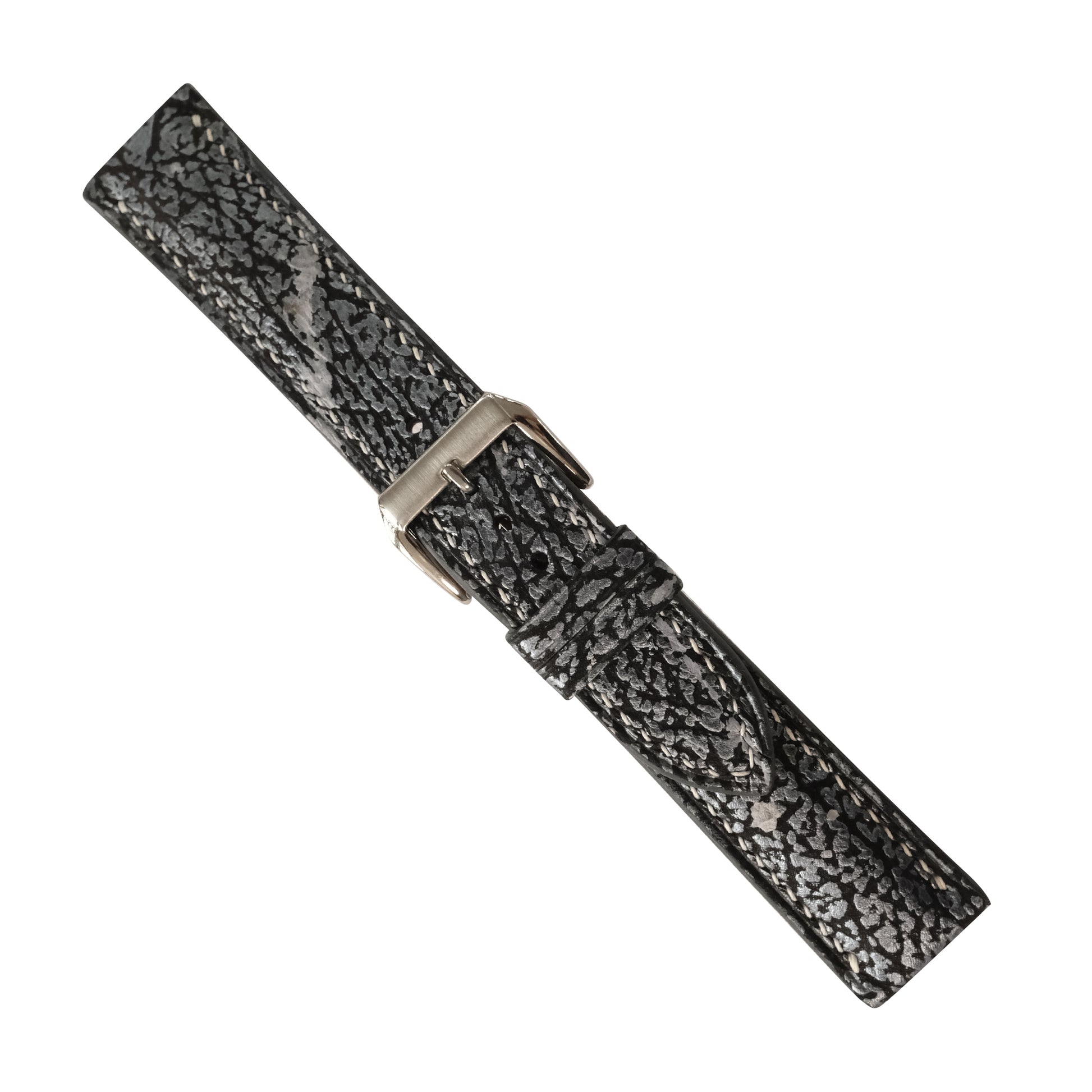 Silver Black Shark Leather Watch Strap