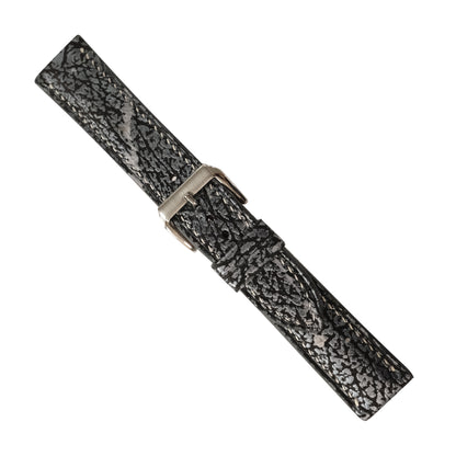 Silver Black Shark Leather Watch Strap