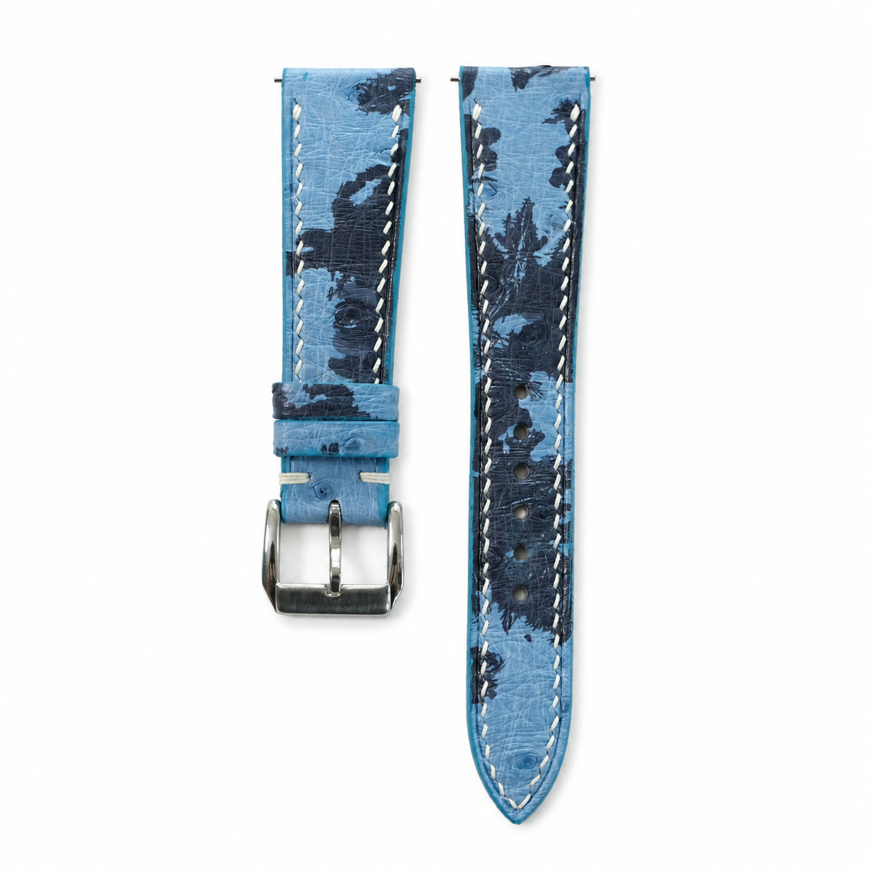 Sky Blue Navy Camo Ostrich Leather Watch Strap - Photo 1