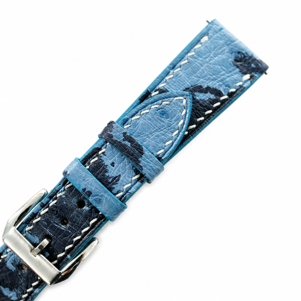 Sky Blue Navy Camo Ostrich Leather Watch Strap - Photo 3