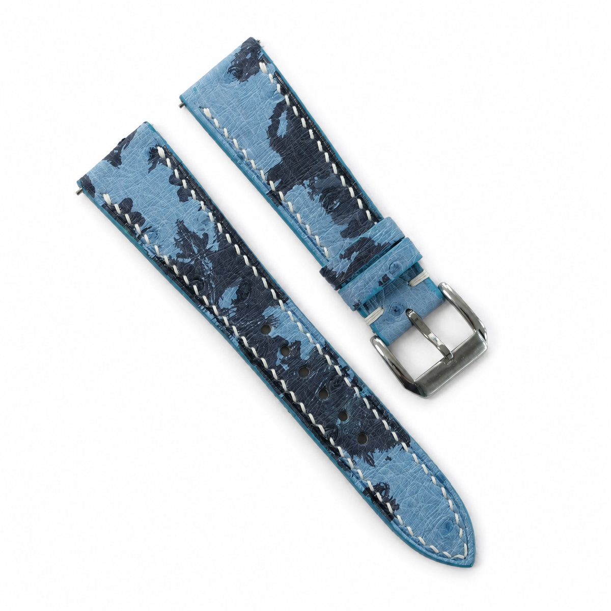 Sky Blue Navy Camo Ostrich Leather Watch Strap - Photo 5