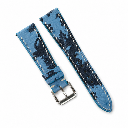 Sky Blue Navy Camo Ostrich Leather Watch Strap - Photo 6