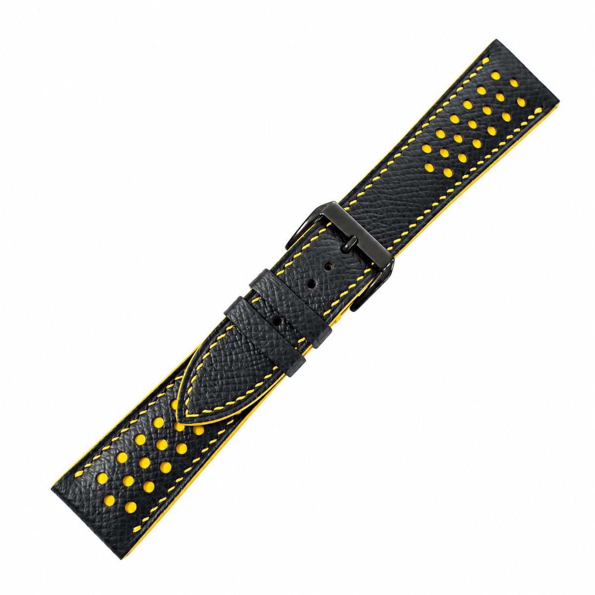 Padded Black Yellow Small Rally Epsom Leather Watch Strap - side view