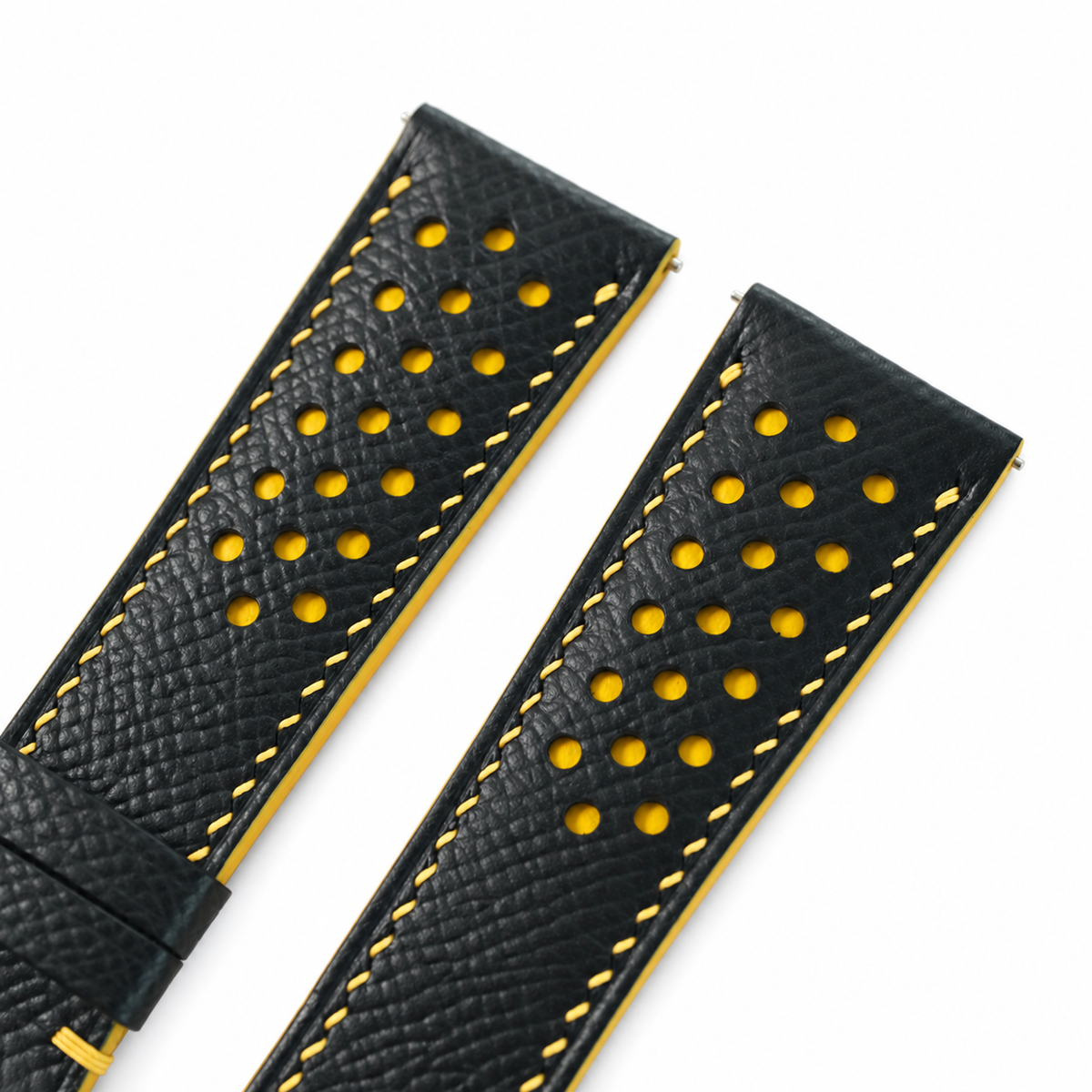 Padded Black Yellow Small Rally Epsom Leather Watch Strap - side profile
