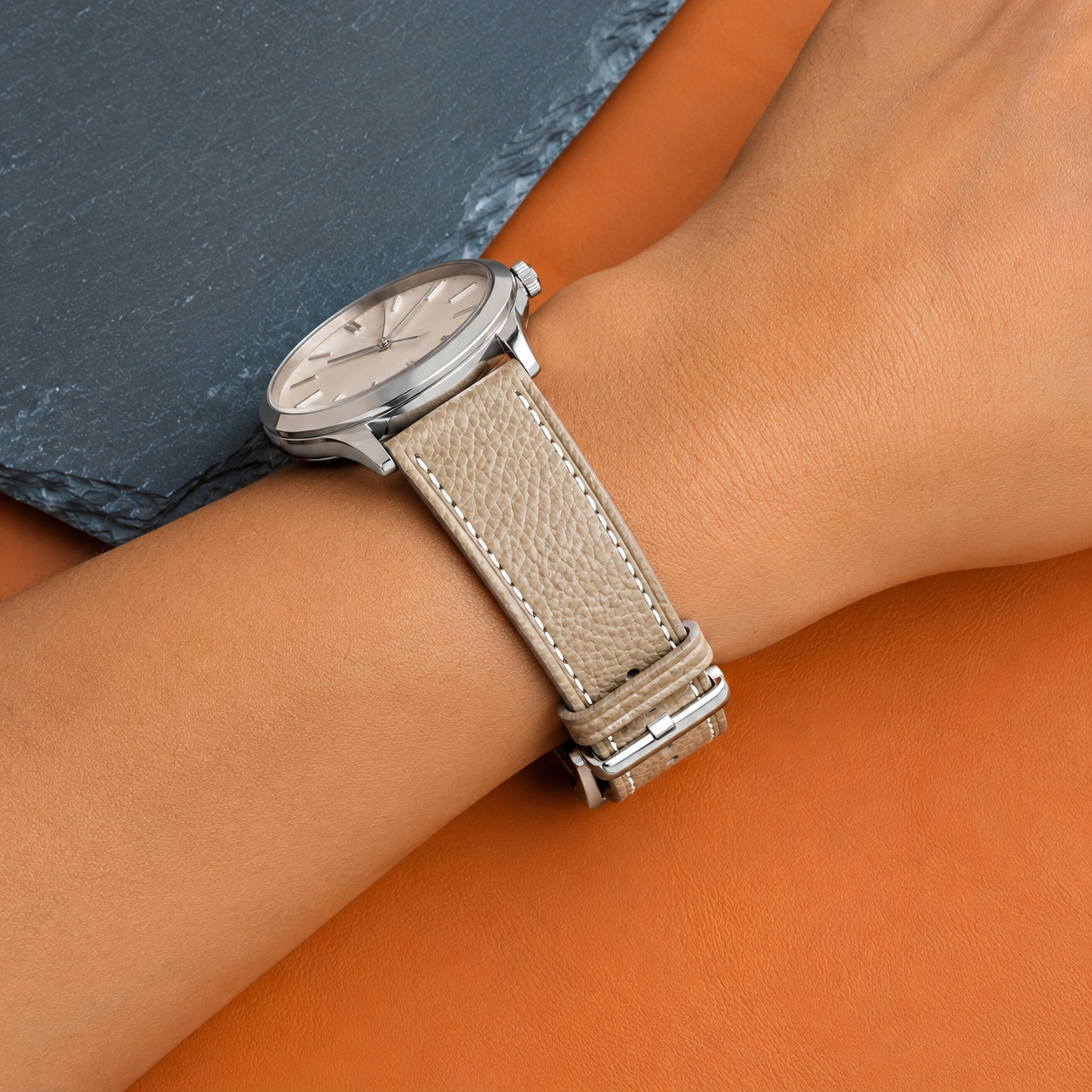 Taupe Epsom Leather Watch Strap