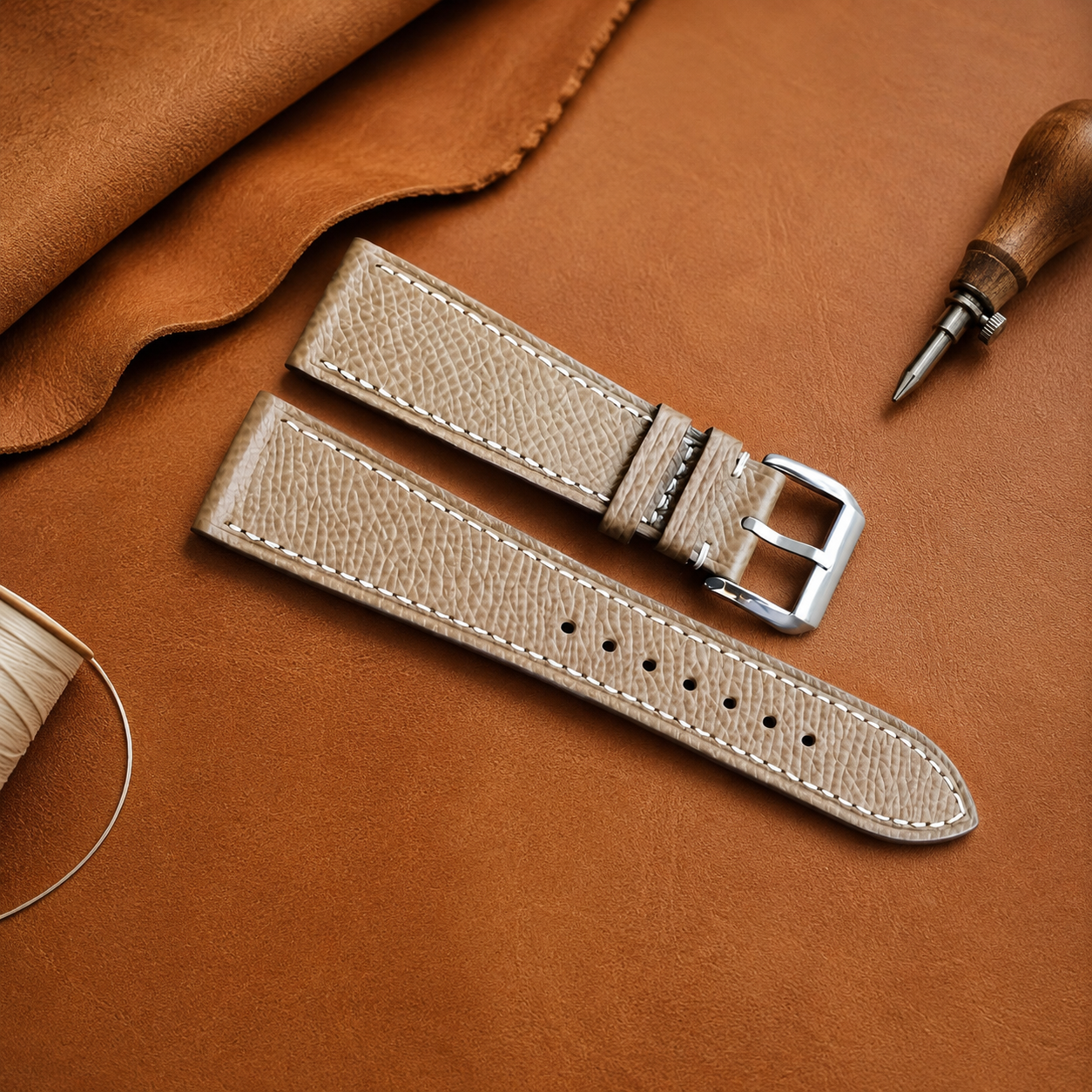 Taupe Epsom Leather Watch Strap