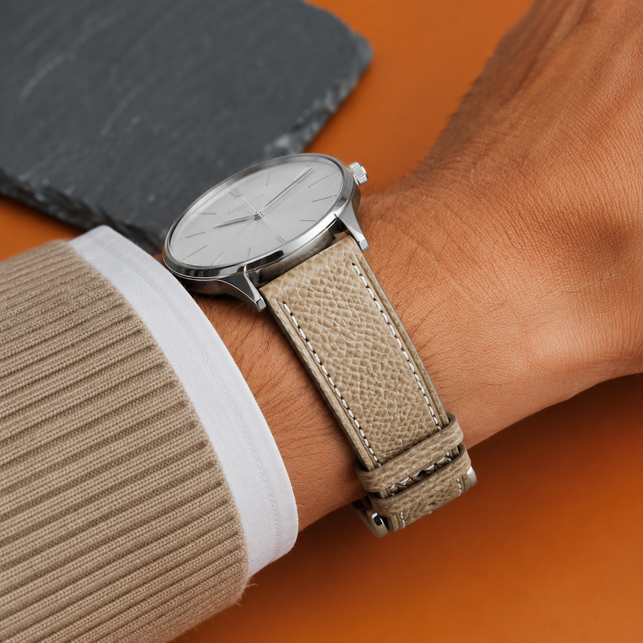 Taupe Epsom Leather Watch Strap