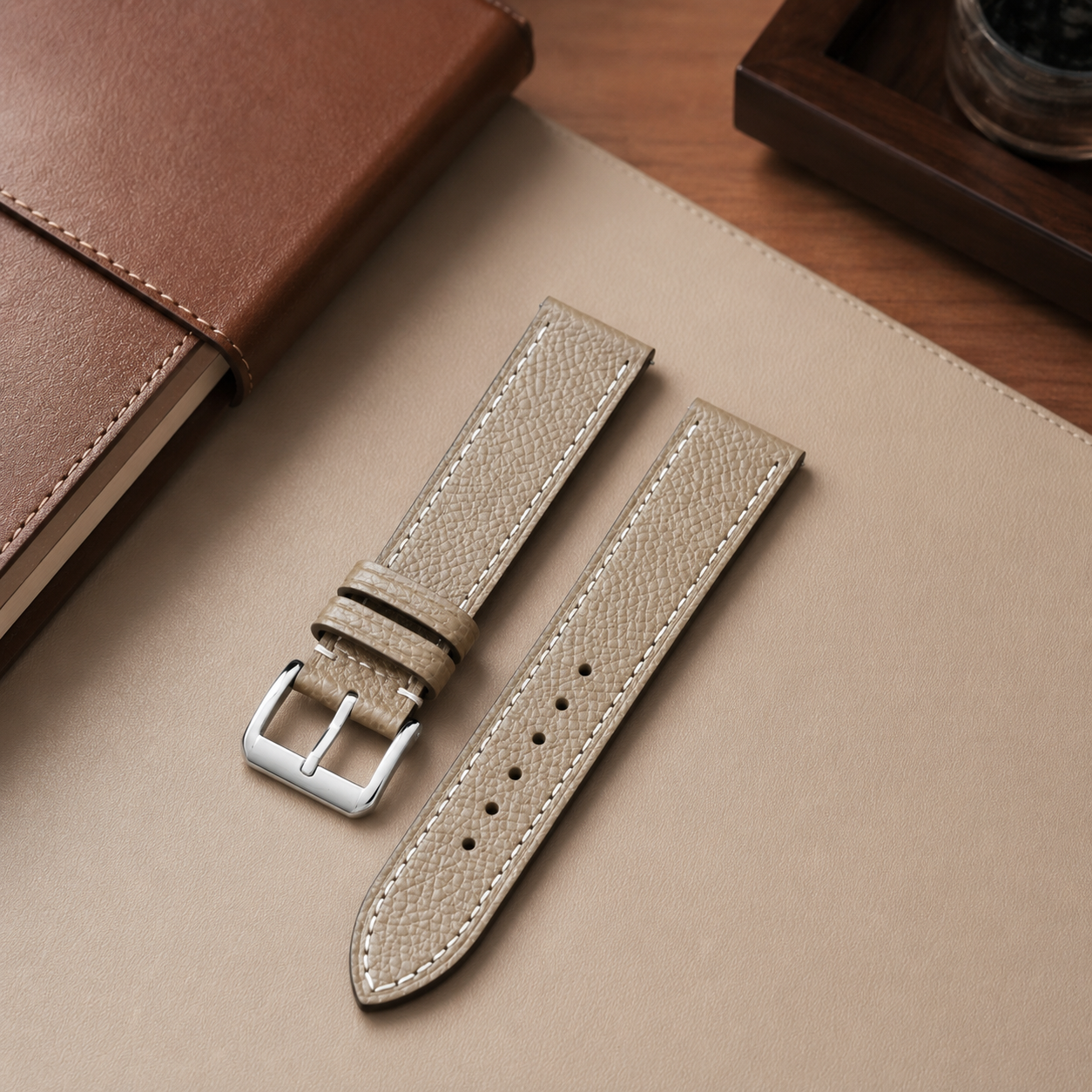 Taupe Epsom Leather Watch Strap